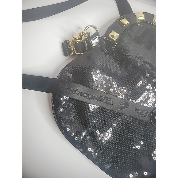 Vintage Betseyville Betsey johnson Purse Shoulder Black Gold Sequin Fold Over - Picture 14 of 15